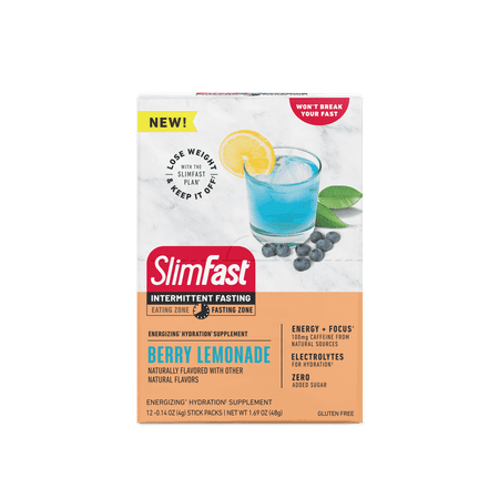 SlimFast, Intermittent Fasting Energizing Hydration Drink Mix, Berry Lemonade, 12 Servings