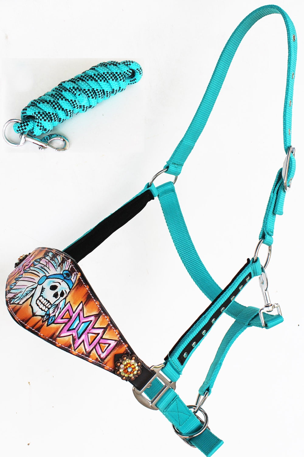 Horse Noseband Tack Bronc Leather HALTER Tiedown Lead Rope 280M42