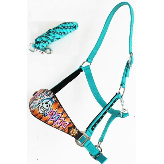 Horse Noseband Tack Bronc Leather HALTER Tiedown Lead Rope  280M42