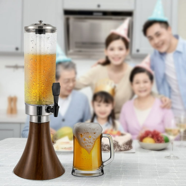 Miumaeov 3L/0.8 Gallon Drink Tower Beverage Dispenser with LED Light Drink Beer Tower Container for Party Bar Countertop Beverage Server Brown & Clear