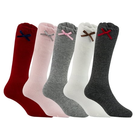 

Lian LifeStyle Girl s 5 Pairs Fashion High Crew Cotton Socks Butterfly Knot JH0506 Size 0Y-1Y(Assorted)