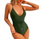 thumbnail image 1 of Gibobby Bañador de una pieza Nuevo traje de baño Sexy Bikini europeo y americano Color sólido para mujer Cuello colgante Traje de baño con cordones(Verde,M), 1 of 5