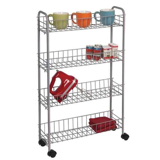 4 Tier Rolling Slim Cart, 7", Matte Black