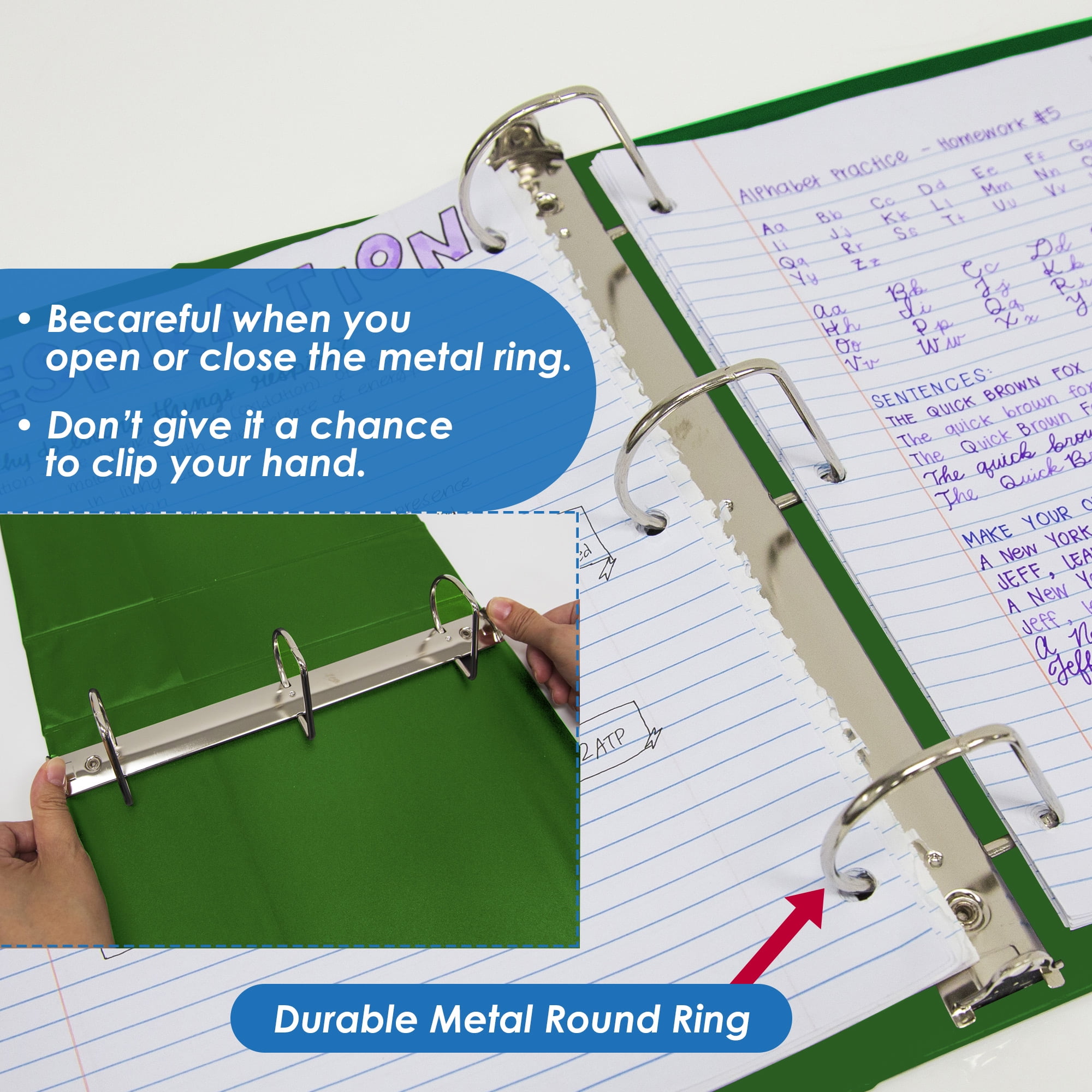 BAZIC 3 Ring Binder 2" View Binders Slant D Ring Green, Hold 500 Sheets, 2-Count