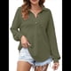 thumbnail image 1 of Tops de Punto Gofre para Mujer, Camisetas Henley de Larga con Cuello en V, Color Liso, Túnica Informal Verde S, 1 of 7