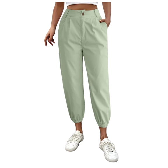 Bibifish Womens Joggers High Waisted Solid Color Cuffed Ankles Everyday Spring Fall Workout Pants With Pockets