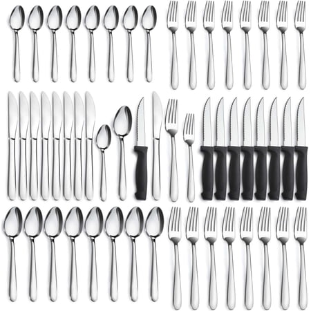 Pleafind 72-Pieces Silverware Set for 12, Flatware Set with Steak Knives, Stainless Steel Cutlery Set, Include Forks Spoons and Knives Set, Dishwasher Safe Utensil Sets for Home Restaurant