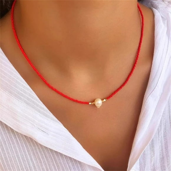 Clearance! Himery Necklaces for Women Freshwater Pearl Choker Necklace Charm Freshwater Pearl Necklace Rice Bead Beaded Necklace Freshwater Pearl Necklace Pendant for Women Gifts Jewelry Red