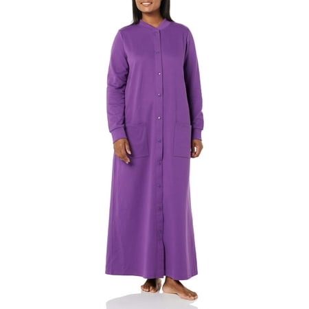

AmeriMark Women s Fleece Snap Front Long Bath Robe w/ Patch Pockets & Neck Cuff Concord SP