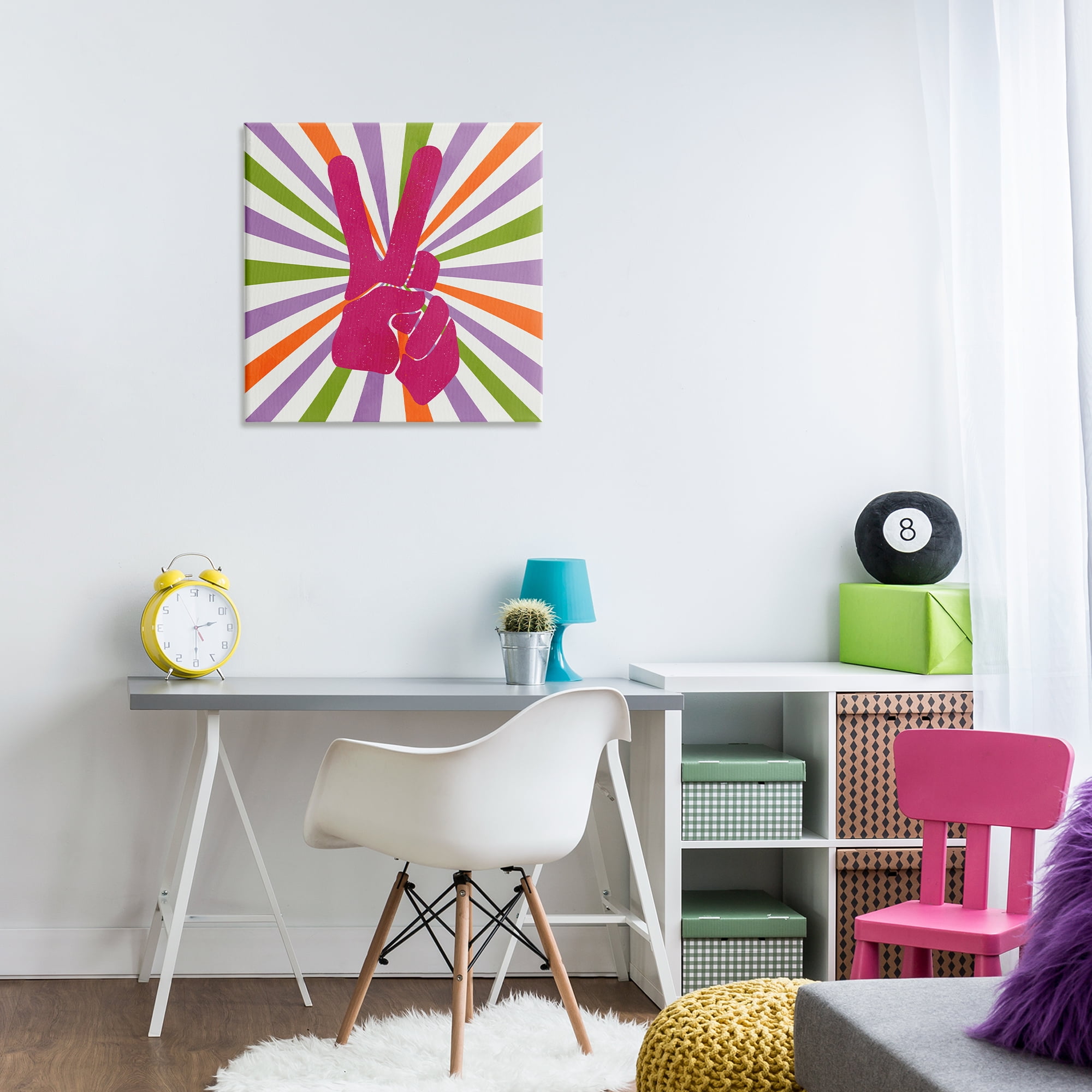 Stupell Industries Peace Sign on Stripes Abstract Painting Wrapped Canvas Art Print Wall Art, 24 x 24