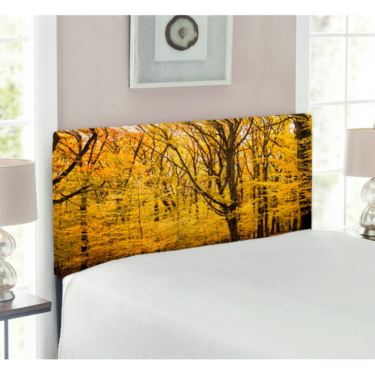 Fall Headboard Epic View Deep down in the Forest with Shady Leaves Rural Habitat Ecology Scene Upholstered Decorative Metal Bed Headboard with Memory Foam Twin Size Yellow Brown by Ambesonne Walmart.c...