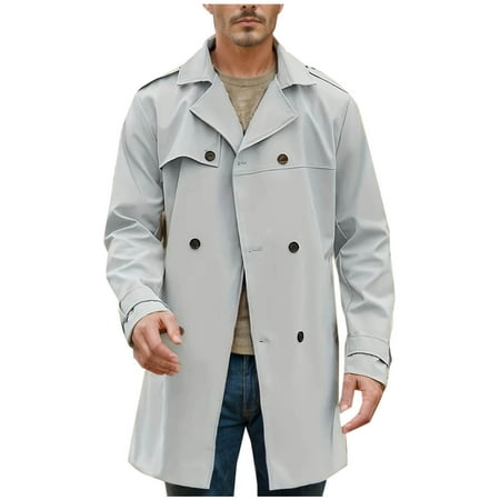 EOYWHK Men s Thick Button Coats Fall Winter Trench Coats Business Casual Windbreaker Shacket Notched Collar with Pockets Fall Outerwear Jackets