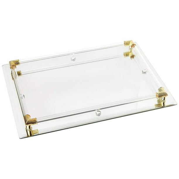 Mirror Vanity Tray With Gold Corner, Glass Mirrored Vanity Trays