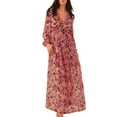 thumbnail image 3 of Gibobby Vestido de Verano para Mujer Vestido largo de manga de burbuja con cuello en V profundo para mujer con volantes y bordes estampados(Negro,G), 3 of 3