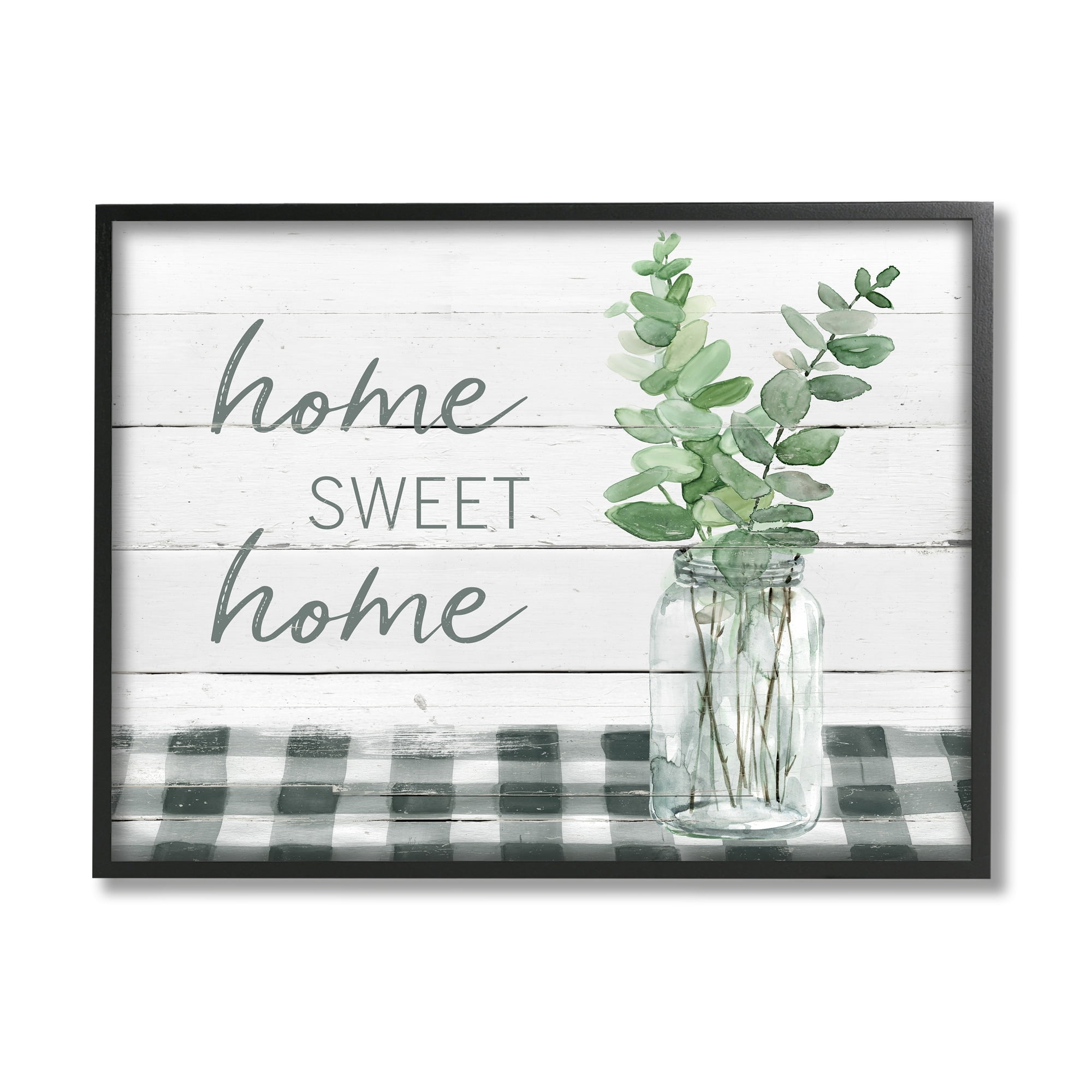 Stupell Industries Sweet Home Country Tartan Botanical Leaves Vase Graphic Art White Framed Art Print Wall Art, Design by Carol Robinson