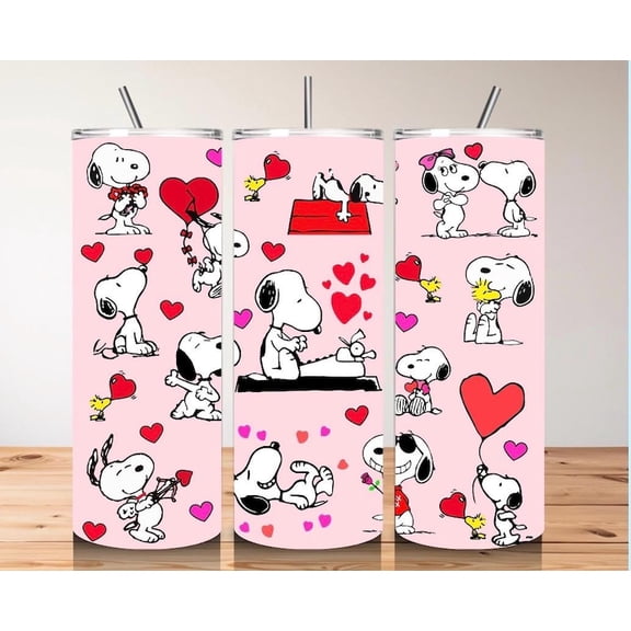 Valentine Snoopy 20 Oz Tumbler, Peanuts Love Heart Tumbler, Valentine Gift Tumbler For Her