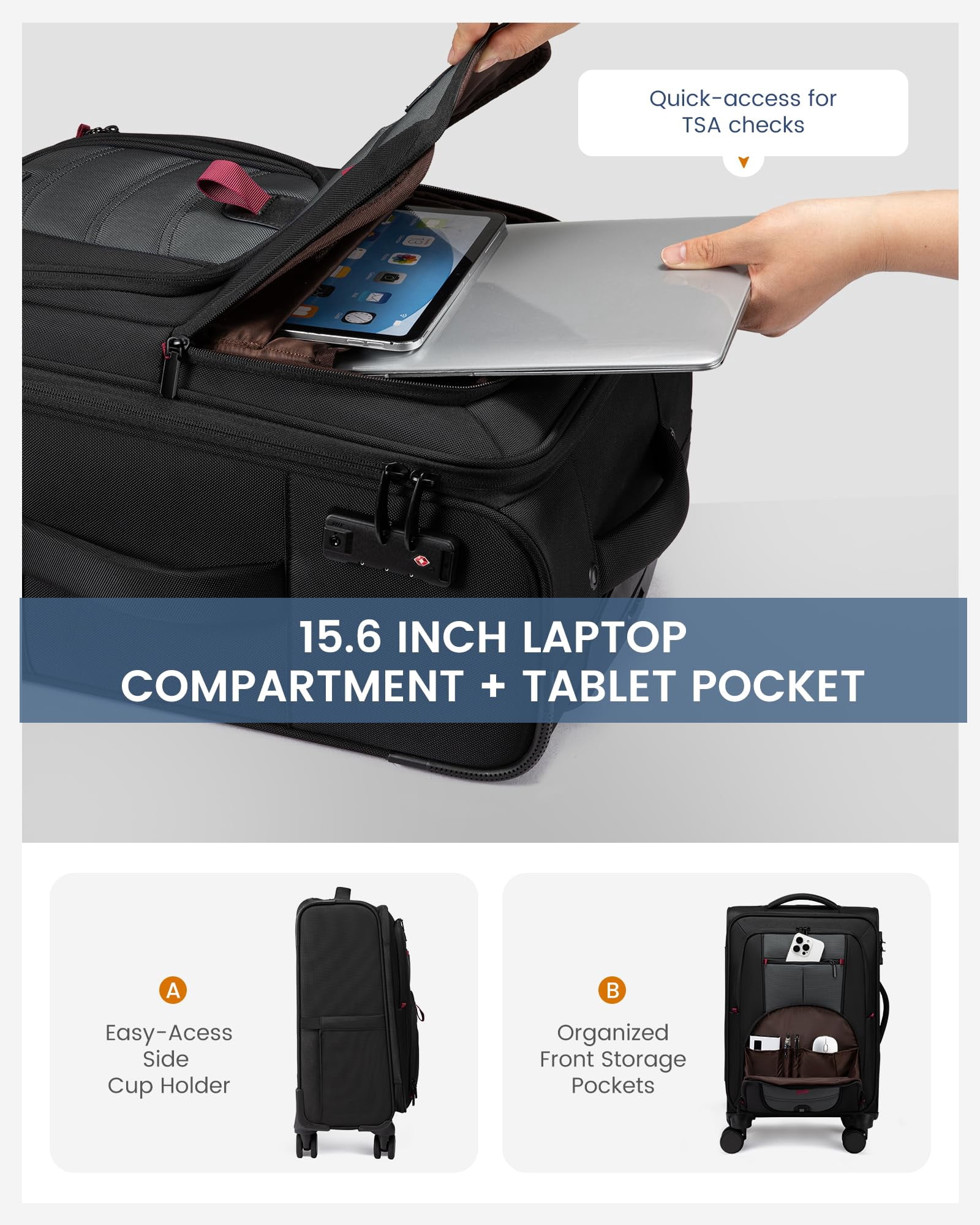 LOVEVOOK Carry On Luggage 22x14x9 Airline Approved, 22-Inch Suitcases with Spinner Wheels, Soft side Luggage with TSA Lock for Men Women Business Trip, Lightweight Large Capacity Luggage for Travel