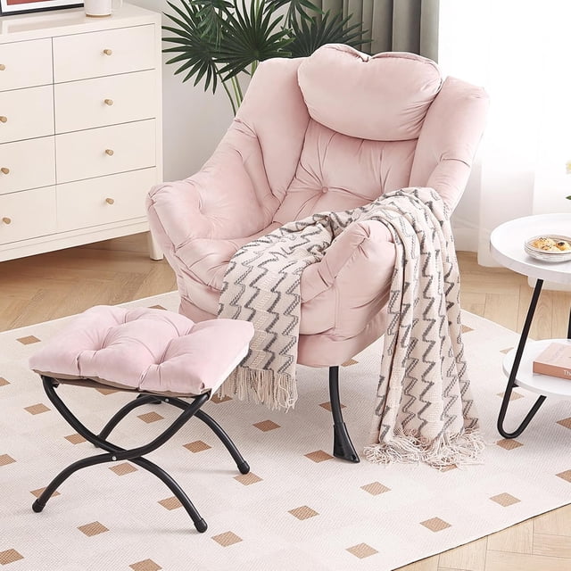 Rosa moderno lounge chair con oversized design y folding ottoman - the perfect comfortable reading chair para sala de estar y dormitorio