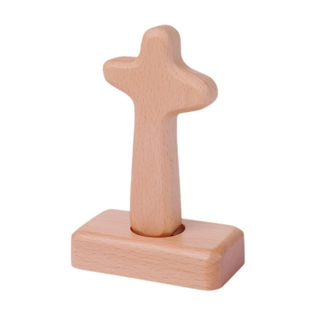 Estatua de cruz de madera de pie, cruz de mesa de recuerdo religioso para capilla, Pascua, Cabeza redonda