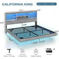 thumbnail image 7 of California King Floating Bed Frame with Charging Station&LED Lights, LED California King Size Metal Platform Bed with Storage Headboard, No Box Spring Need, Gray, 7 of 7