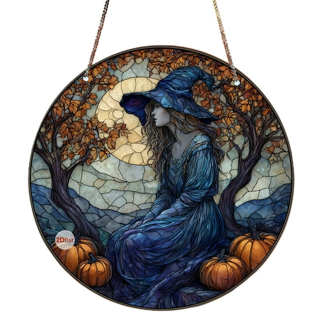 Hudfg Gothic Halloween Window Hanging - Colorful Acrylic Stained Glass Pendant For Halloween Wall Decor