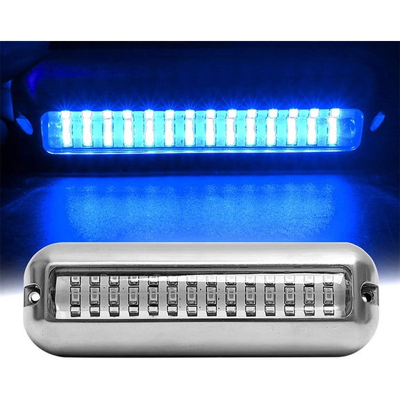 2pcs Bule 42LED Marine Boat Transom Light Stainless Steel Underwater Lamp 2000LM