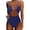 a-Navy6812, variant on VNKIDY Womens Solid Color Hollow Out One Piece Swimsuit Spaghetti Strap V Neck Ruched Waist High Cut Swimsuit For Summer Beach Wear Blue L