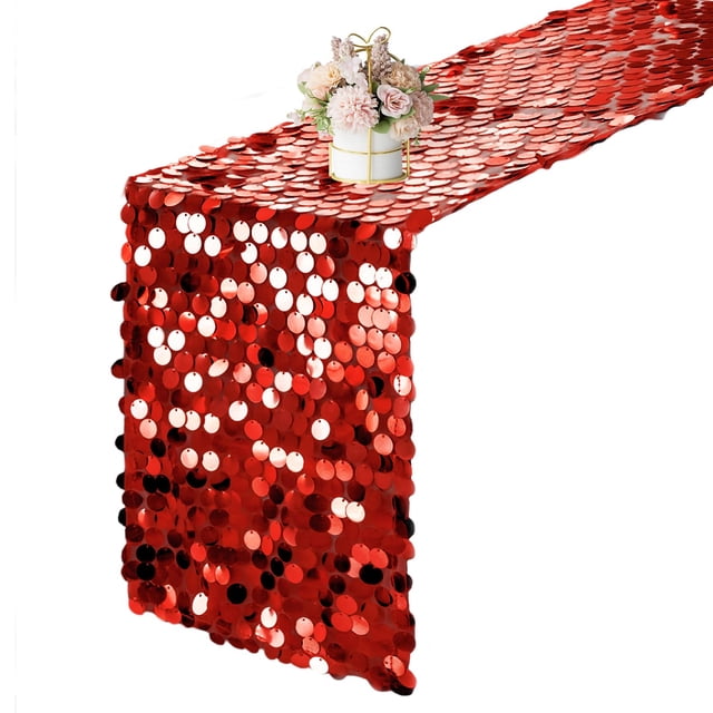 Camino de mesa Yblut con lentejuelas rojas, 30 x 275 cm, para bodas