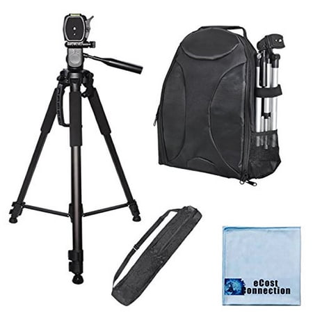 72” Inch Elite Series Full Size Camera Tripod + Camera Backpack for DSLR / SLR Cameras ( For Sony, Pentax, Nikon, Canon, JVC, Olympus, Samsung, Fujifilm, Panasonic)  + eCostConnection Microfiber