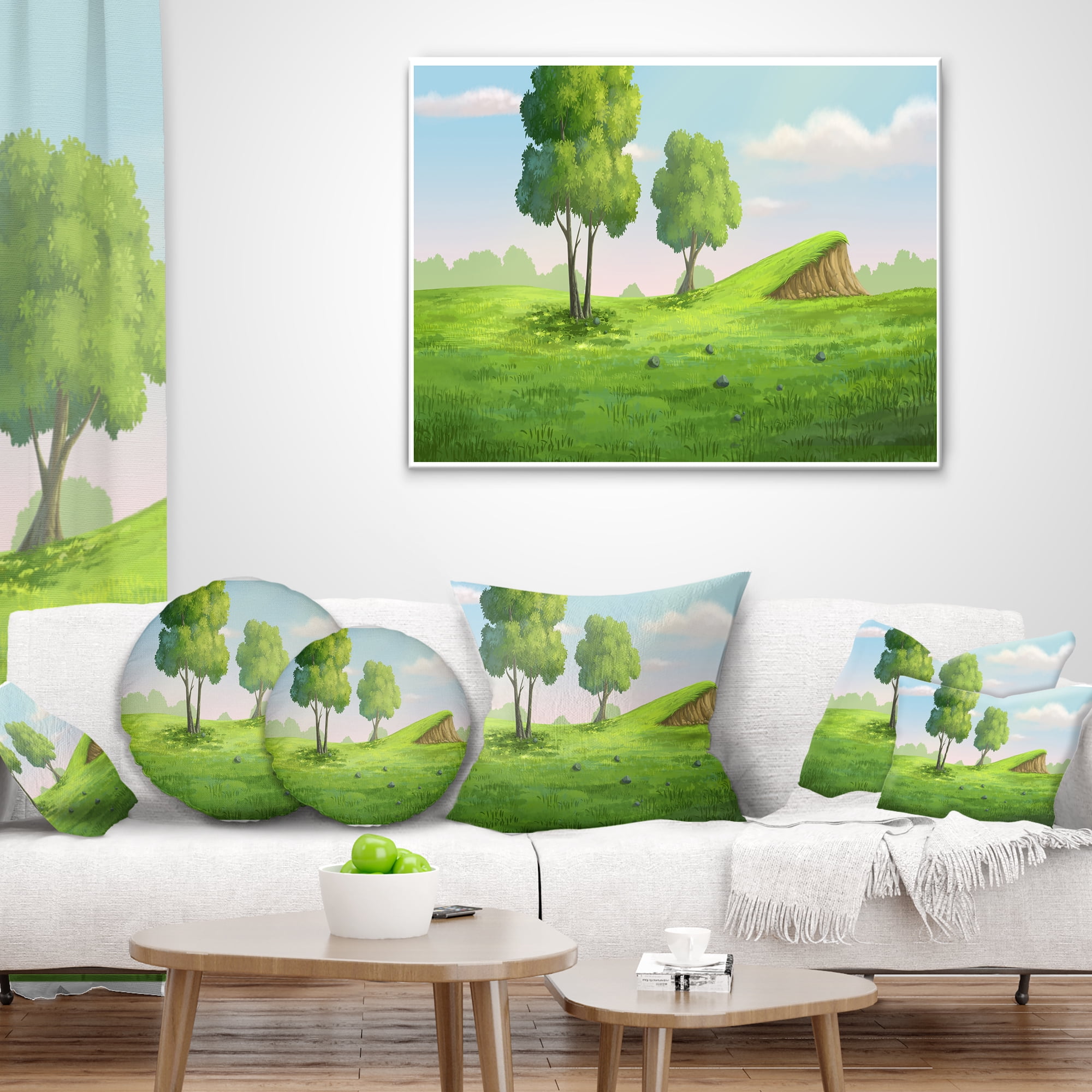 Designart Green Garden with Mound and Trees - Landscape Wall Throw Pillow - 16x16