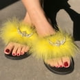 thumbnail image 2 of JeashCHAT Sandals for Women, Slide Sandals Fashion Women Casual Furry Bright Diamond Flat Sandals Shoes Flip Flop (Yellow), 2 of 8