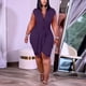 thumbnail image 2 of Gibobby Vestido corto casual para mujer Vestido cruzado asimétrico con cuello en V a la moda para mujer de talla grande(Morado,XL), 2 of 5