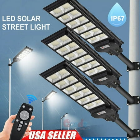 

99000000LM 16000W Commercial Solar Street Light Parking Lot Road Lamp+Timer+Pol