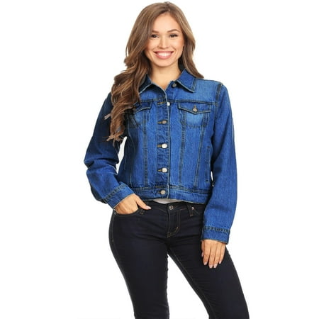 MOA COLLECTION Women's Solid Casual Denim Leather Buttons Pocket Faux Fur Collar Jacket Vest