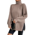 thumbnail image 1 of EYIIYE Chandail d'Automne Hiver pour Femmes à Manches Longues Col Roulé Tricoté chandail Couleur Unie Ourlet Fendu Long Tricoté Ample Décontracté Confortable, 1 of 8