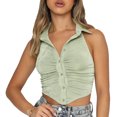 thumbnail image 1 of Camiseta sin mangas con botones para mujer, Top informal elegante de Color puro con cuello vuelto, Top sin mangas con cuello Halter para oficina, 1 of 6