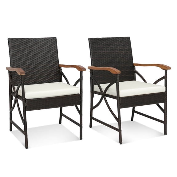 Demifill Set of 4 Patio Wicker Chairs with Soft Zippered Cushion, Outdoor & Patio Furniture, Patio Dining Chairs, White