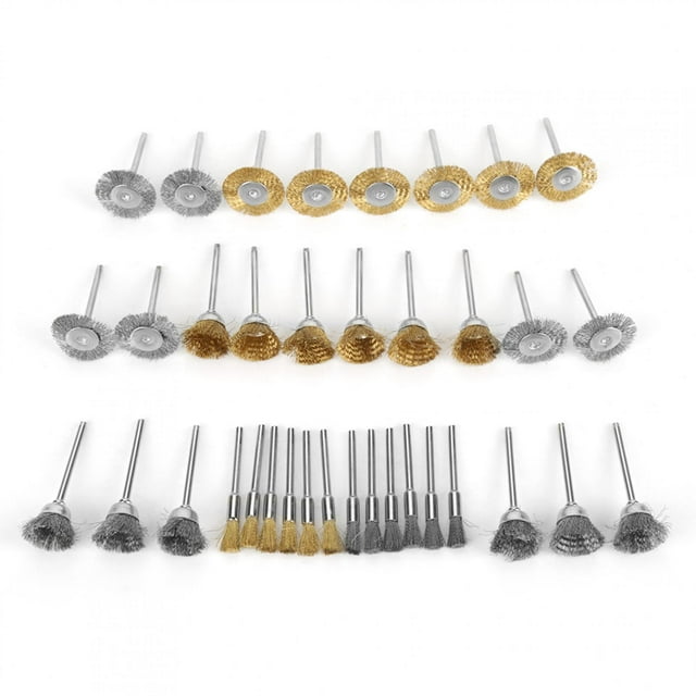 Juego de 36 cepillos de alambre de acero y latón con forma de copa plana y rueda de pulido, kit de herramientas rotativas