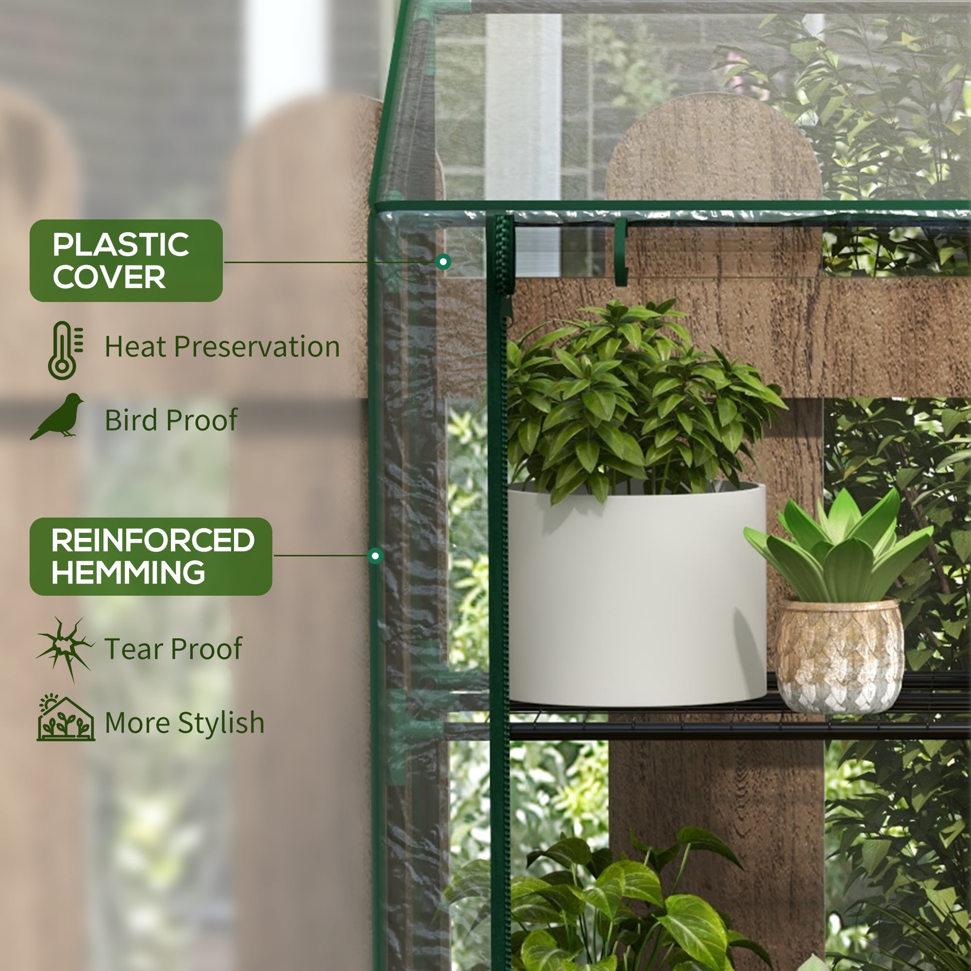 Outsunny 3 Tier Lean-to Greenhouse with 2 Roll-Up Zippered Doors, Transparent Plastic Cover, Portable Small Greenhouse, Clear