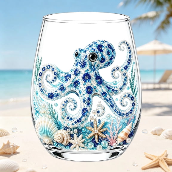 2D Printing Ocean Animal Artisan Glassware Collection Handcrafted Octopus Wine Glass for Coastal Bar Home Decor Ocean Lovers
