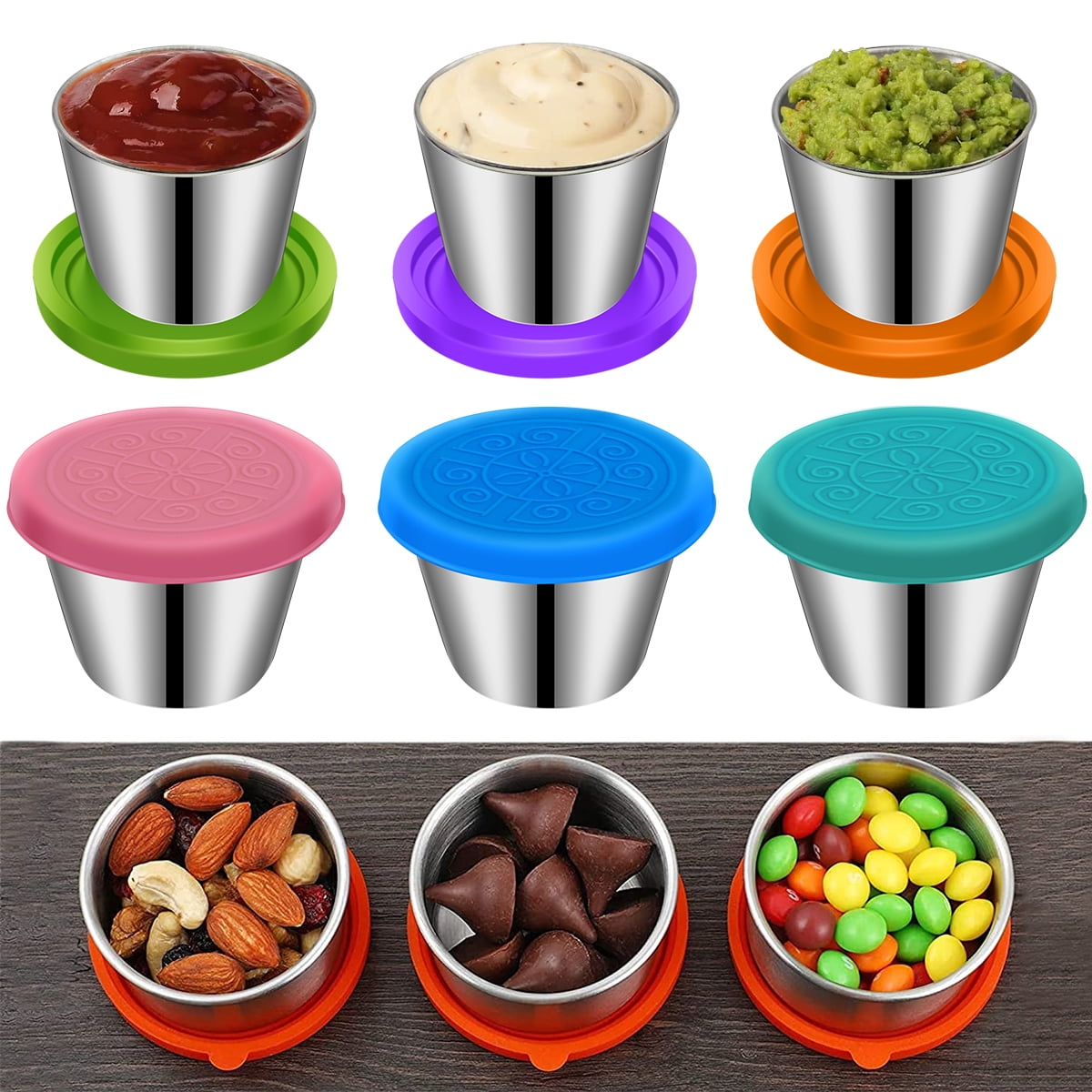 6pcs Salad Dressing Container To Go Stainless Steel Dipping Sauce Cups