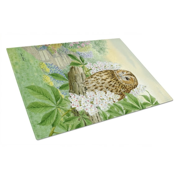 Carolines Treasures Tawny Owl Glass Cutting Board Large 12H x 16W multicolor