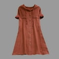 thumbnail image 2 of Summer Saving Wycnly Dresses for Women Casual Button Down Plus Size Swing Hoodie Dresses with Tie V-Neck Short Sleeve Solid Summer Mini Formal Dress Brown XL, 2 of 5