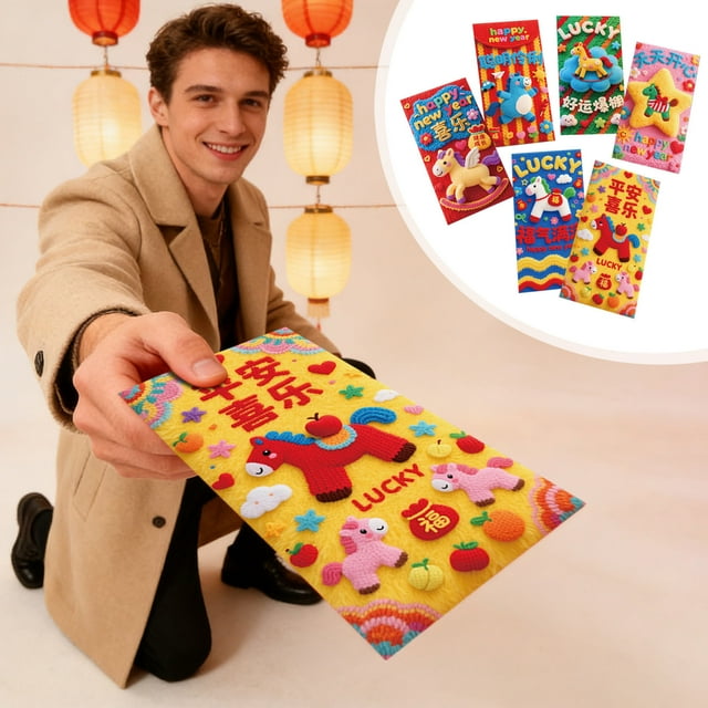 2026 Year of the Red Envelopes, EDHITNR Thickened Three-Dimensional Red Bags with Gold Accents, Classic Style Festive Embossed Hong Bao for Spring Festival Gifting Weddings Family Celebrations