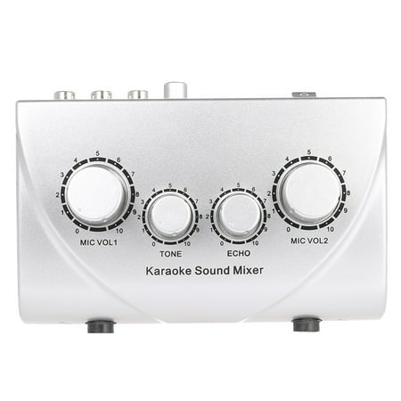 Walmeck Karaoke Sound Mixer Dual Mic Inputs With Cable N-1 Silver Color