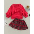 thumbnail image 2 of Qiylii Girl’s Solid Color Ruffle Long Sleeve Tops+Plaid Short Skirt,Red 1-5Year, 2 of 8