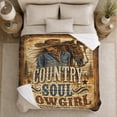 thumbnail image 5 of Country Soul Cowgirl Western Horse Portrait Vintage Distressed, Warm Flannel Blanket for Ranch House and Living Room, Festive autumn celebration Scene, Horse Lovers autumn celebration Gift, 5 of 9