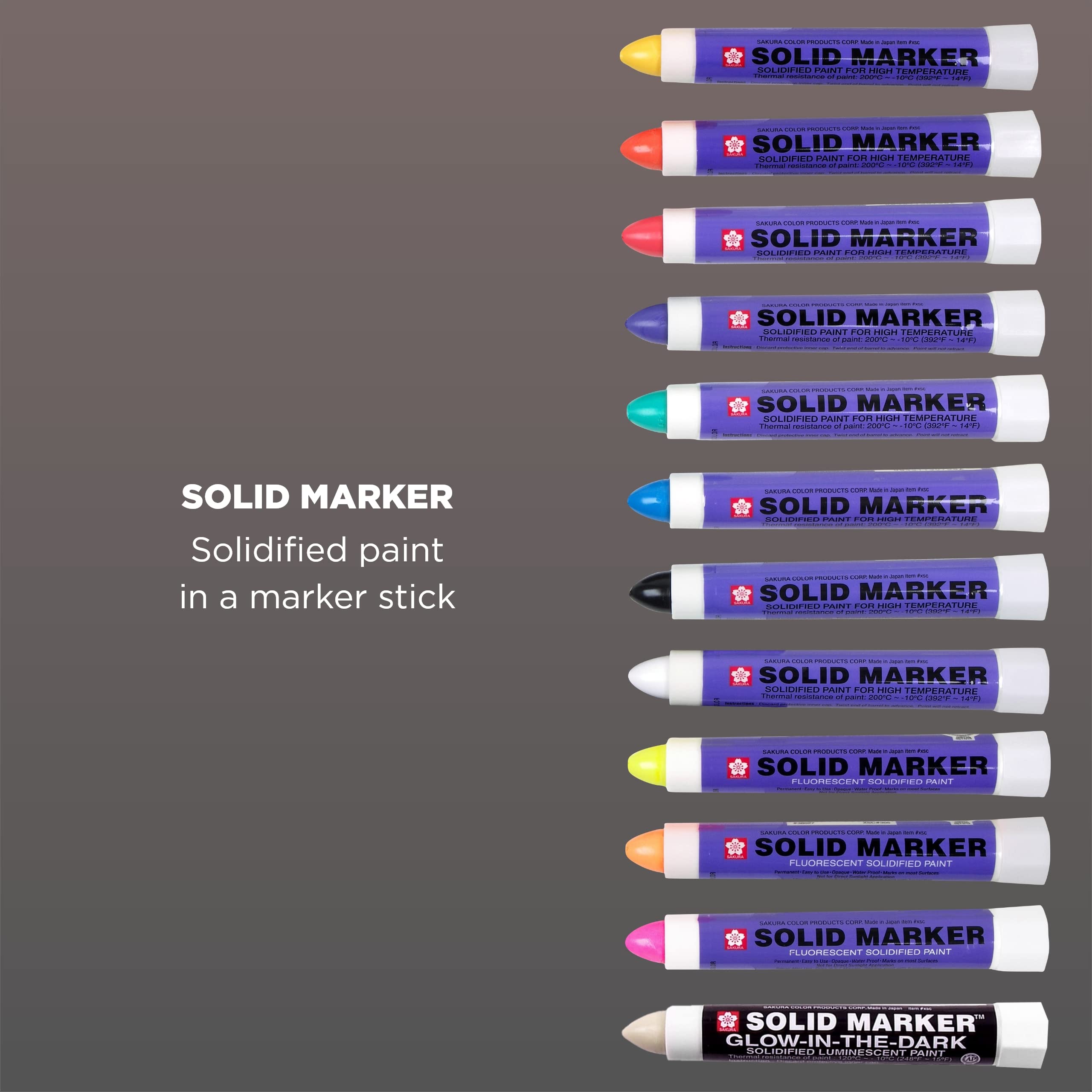Sakura Solid Paint Markers - 11 Permanent Marker Paint Pens and 1 Glow-in-the-Dark Paint Marker - Window, Wood & Glass Marker - Assorted Paint Colors - 12 Pack