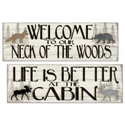 Gango Home Decor "Life Is Better At The Cabin" Painting, 8" x 18", Set of 2