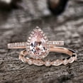 thumbnail image 6 of Pear Cut 10k Rose Gold Morganite Wedding Set Diamond Moissanite Half Eternity Ring 11x8mm 4.25 Carat Teardrop Art Deco Stacking Band, 6 of 8